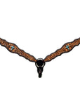 Bar H Equine Horse Genuine Leather Floral Design Breast Collar ,Headstall Brown