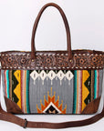 American Darling Tote Bag Western Leather Hand Tooled Floral Carved Hand Woven Saddle Blanket Genuine Leather 12x16