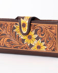 American Darling Hand-Tooled Leather Floral Wallet for Women – Genuine Full-Grain Leather Western Wallet with Sunflower Carving and Snap Closure