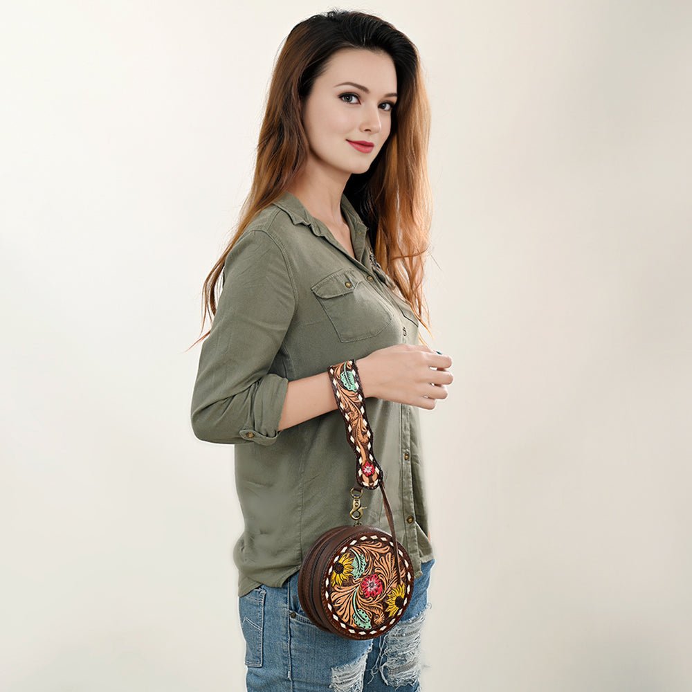 American Darling Canteen Hand Tooled Genuine Leather Women Bag Western Handbag Purse