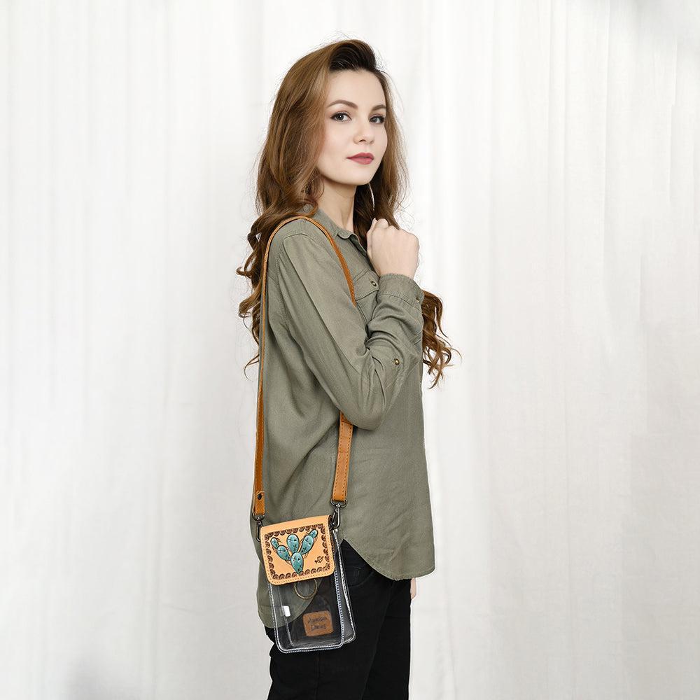 American Darling ADBGZ721 Clear Bag Hand Tooled Genuine Leather Women Bag Western Handbag Purse