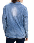 ADBZ702 Genuine leather Hand tooled hand carved Women 100% cotton Denim Blazer dress jacket ladies Girl