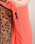 ADBZ706 Genuine leather Hand tooled hand carved Women Blazer dress jacket ladies Girl