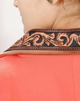 ADBZ706 Genuine leather Hand tooled hand carved Women Blazer dress jacket ladies Girl