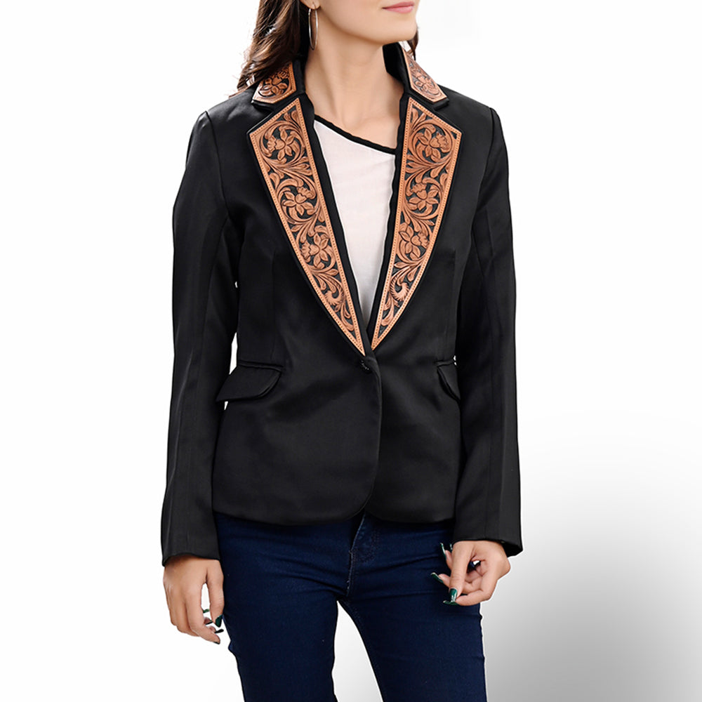 ADBZ707 Genuine leather Hand tooled hand carved Women Blazer dress jacket ladies Girl
