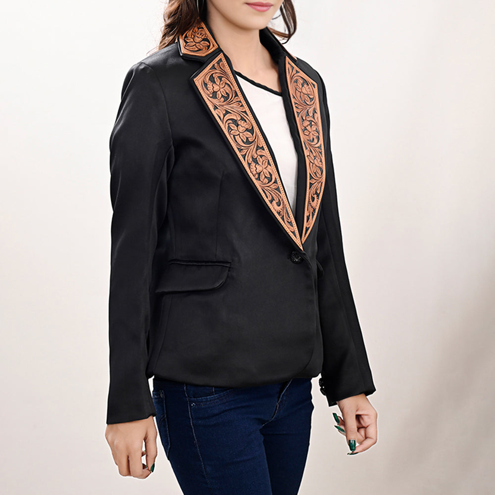 ADBZ707 Genuine leather Hand tooled hand carved Women Blazer dress jacket ladies Girl