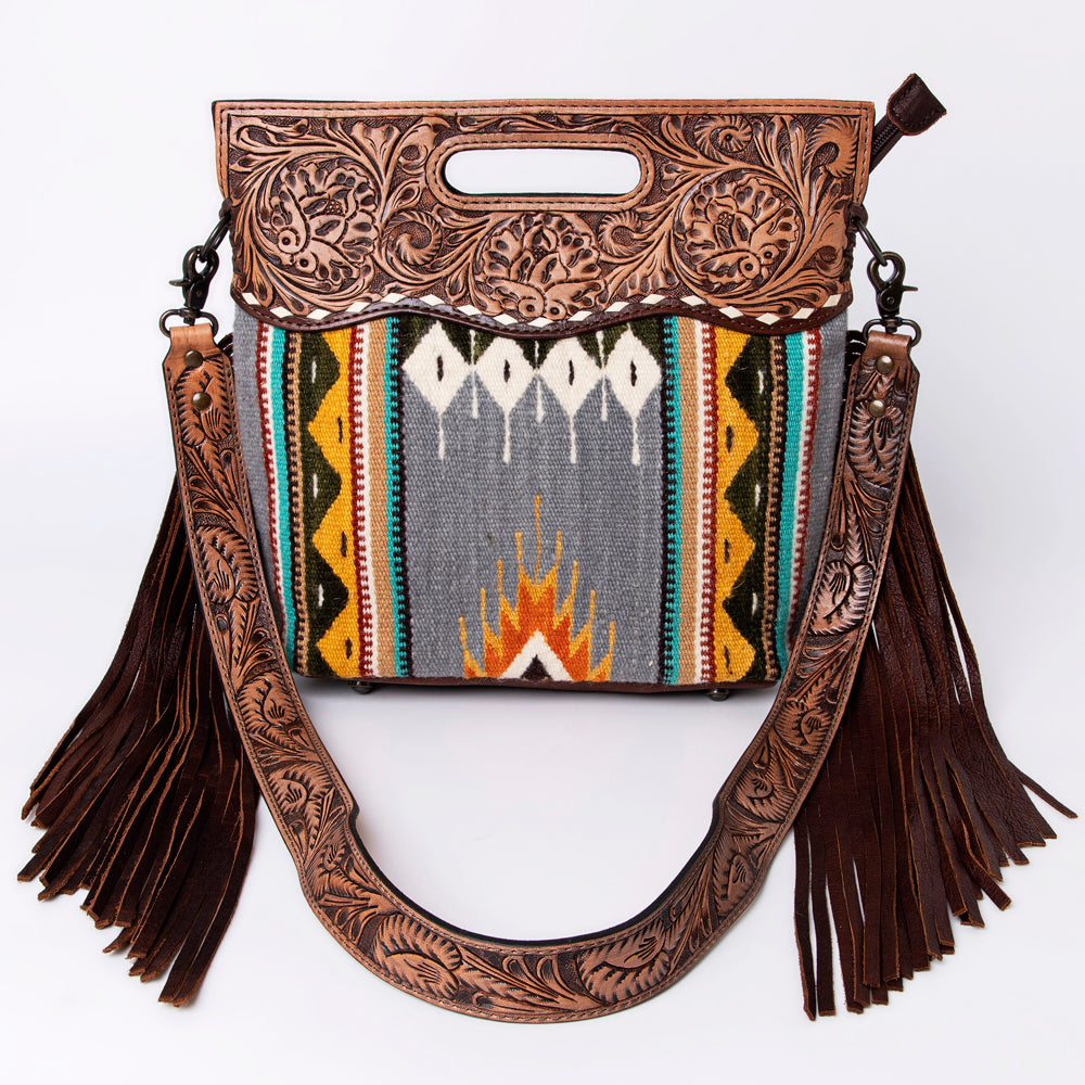 Hand Tooled Saddle Blanket Leather Western Clutch For Women