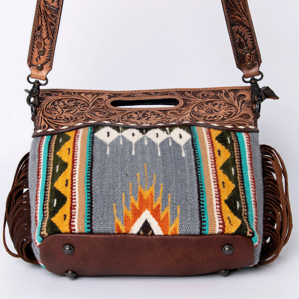 Hand Tooled Saddle Blanket Leather Western Clutch For Women