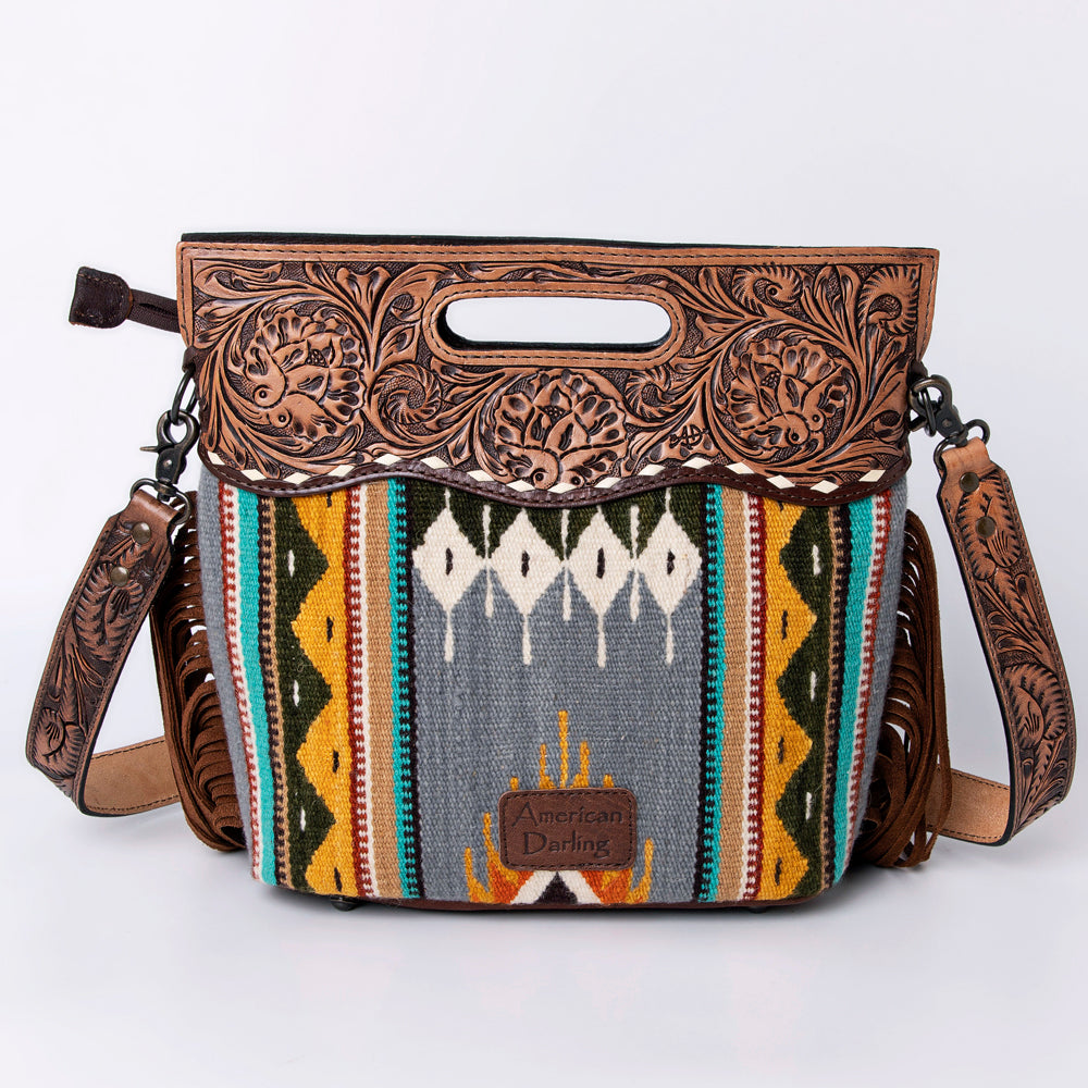 Hand Tooled Saddle Blanket Leather Western Clutch For Women