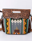 Hand Tooled Saddle Blanket Leather Western Clutch For Women