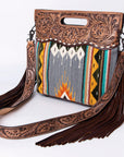 Hand Tooled Saddle Blanket Leather Western Clutch For Women