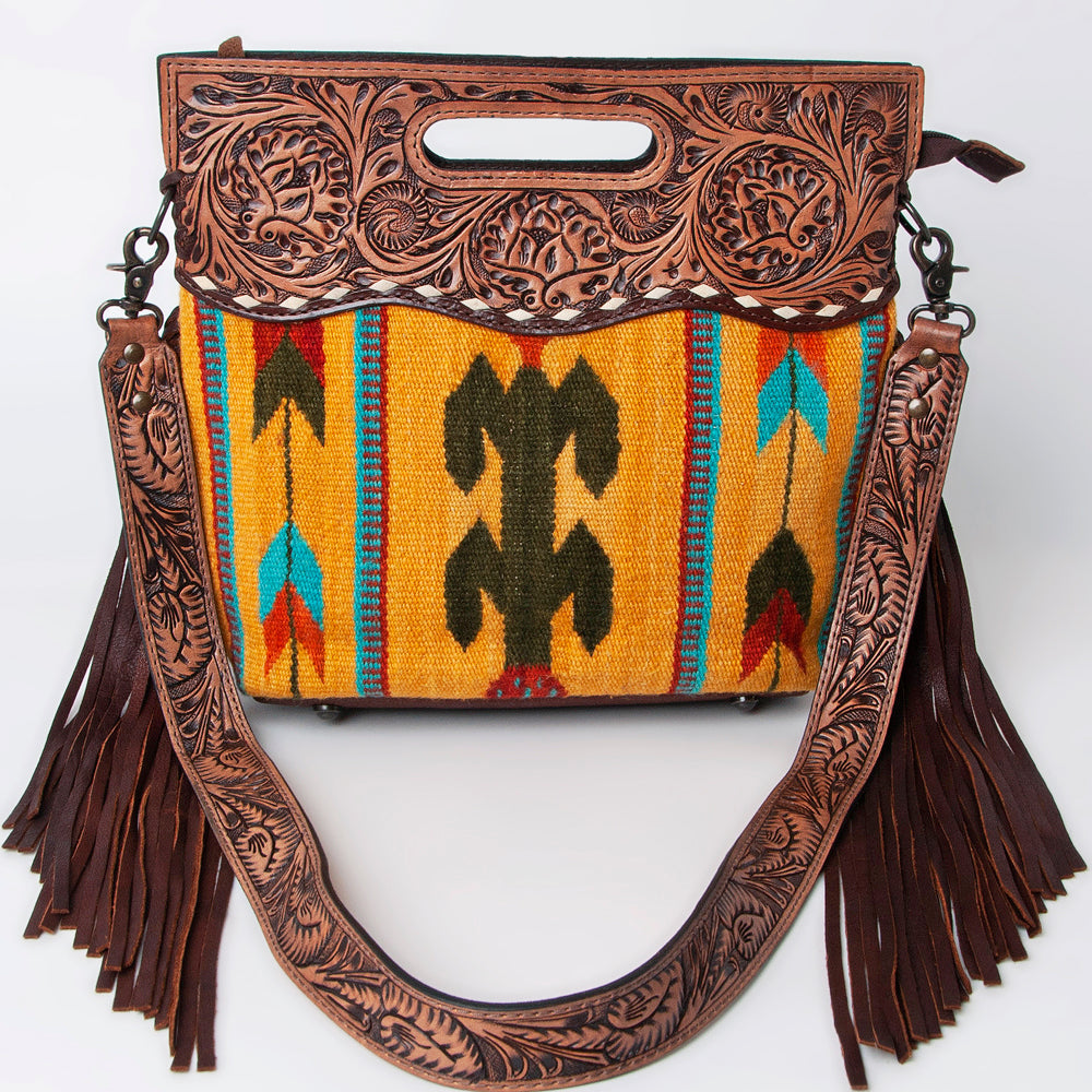 Hand Tooled Saddle Blanket Leather Western Clutch For Women