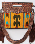 Hand Tooled Saddle Blanket Leather Western Clutch For Women