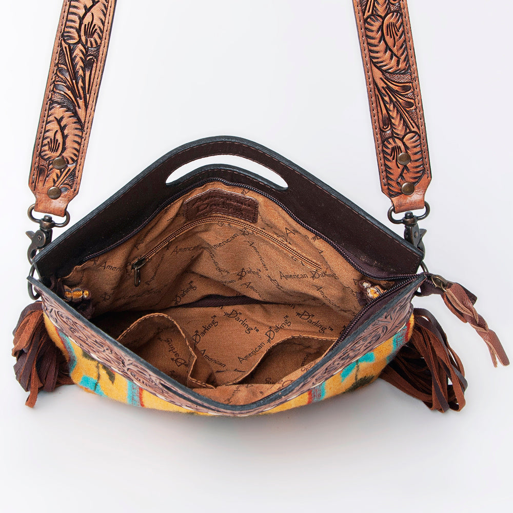 Hand Tooled Saddle Blanket Leather Western Clutch For Women