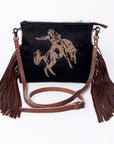 American Darling Western Small Crossbody Bag – Genuine Hair-On Cowhide Leather with Fringes, Adjustable Strap, Handcrafted in Texas