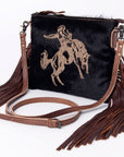 American Darling Western Small Crossbody Bag – Genuine Hair-On Cowhide Leather with Fringes, Adjustable Strap, Handcrafted in Texas