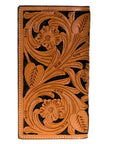 HILASON Western Hand-Tooled Natural Leather Floral Bifold Wallet Black Contrast