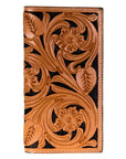 HILASON Western Hand-Tooled Natural Leather Floral Bifold Wallet Black Contrast
