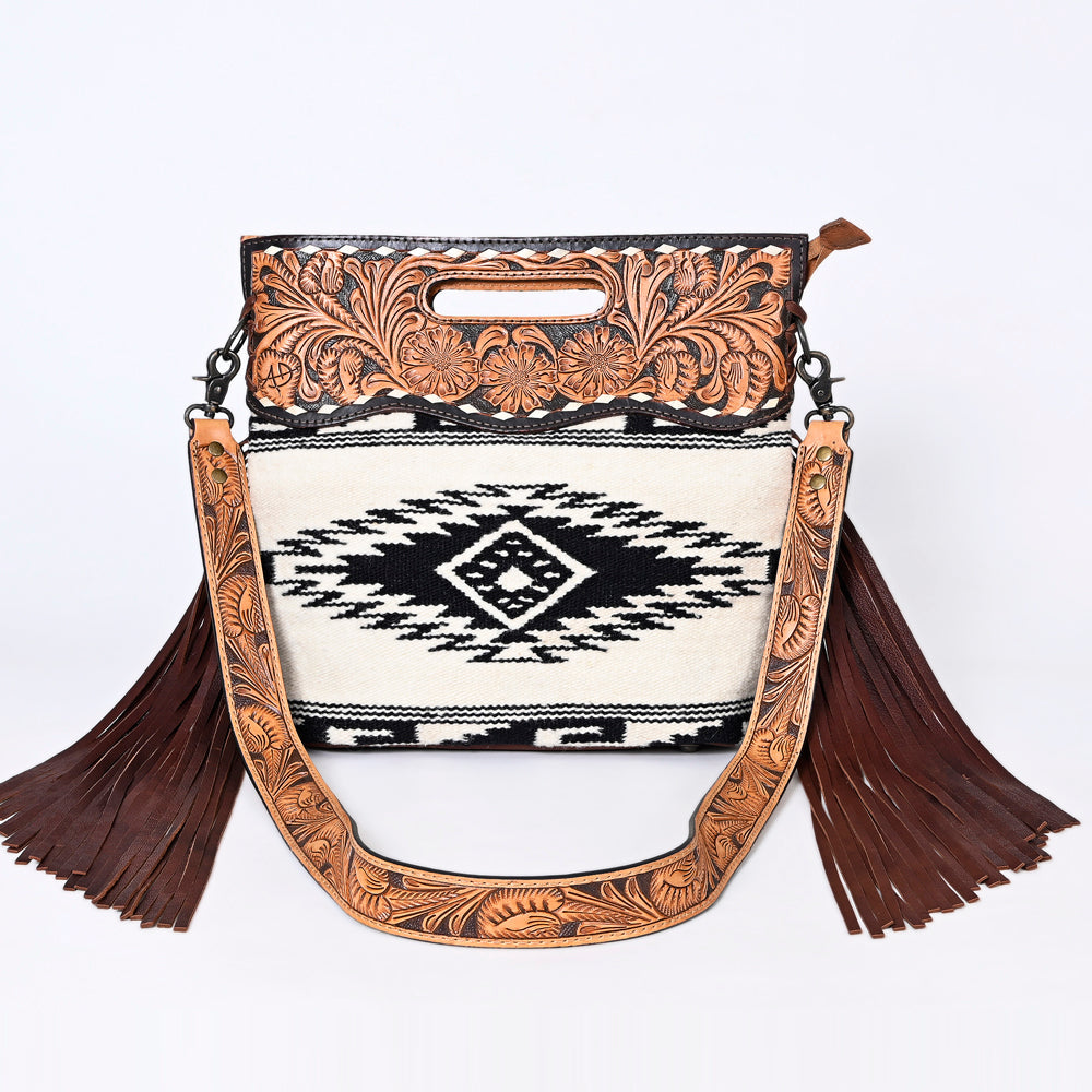 Hand Tooled Saddle Blanket Leather Western Clutch For Women