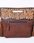 Hand Tooled Saddle Blanket Leather Western Clutch For Women