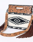 Hand Tooled Saddle Blanket Leather Western Clutch For Women