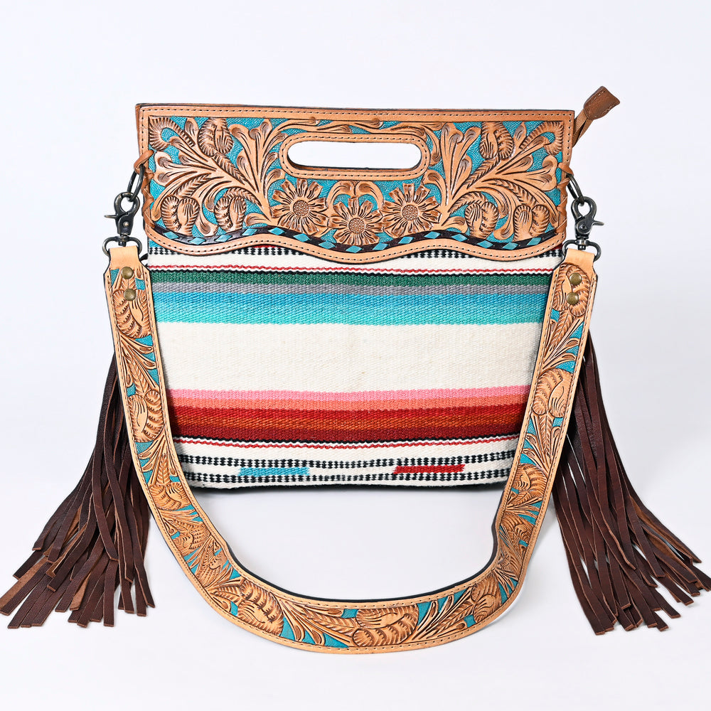 Hand Tooled Saddle Blanket Leather Western Clutch For Women