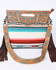 Hand Tooled Saddle Blanket Leather Western Clutch For Women