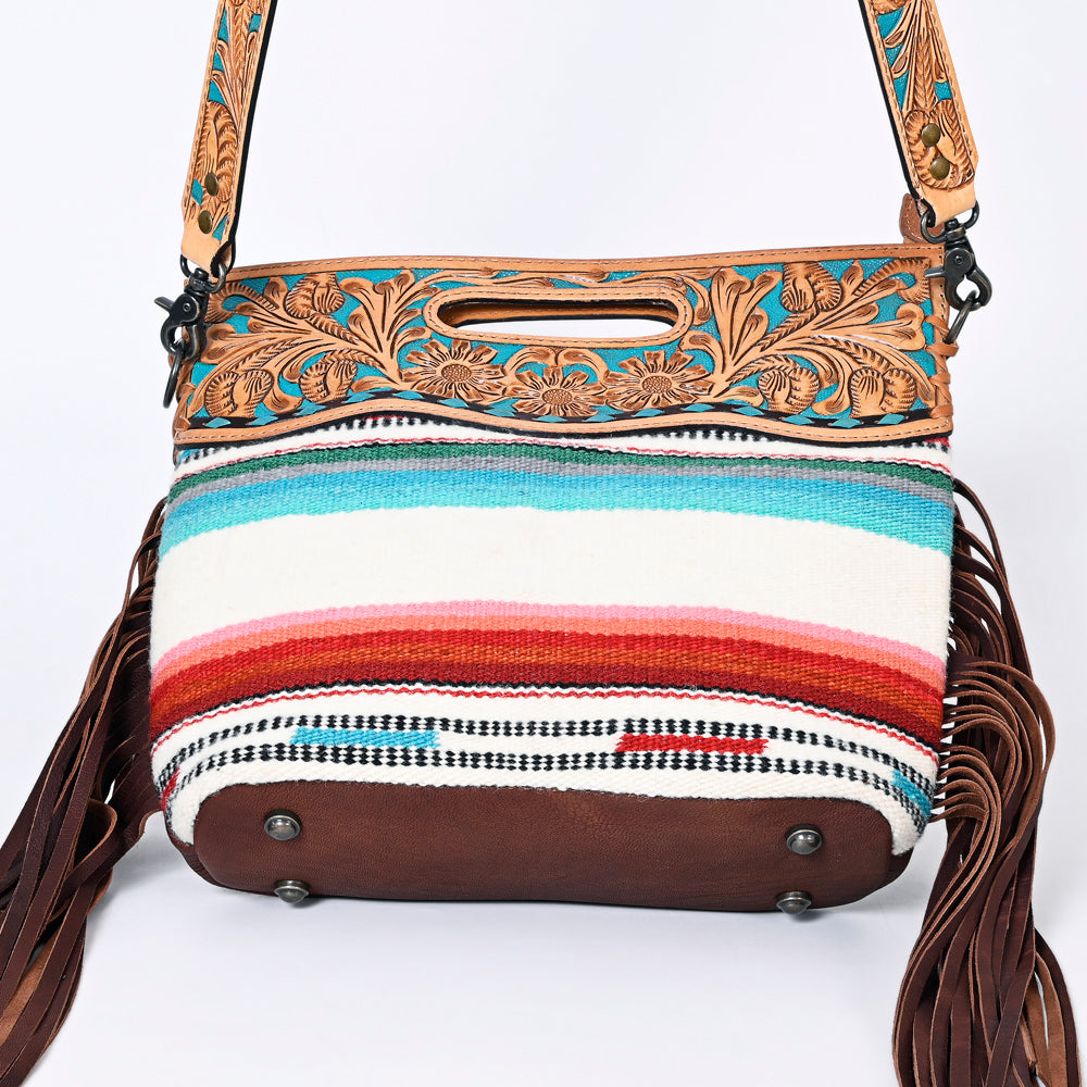 Hand Tooled Saddle Blanket Leather Western Clutch For Women