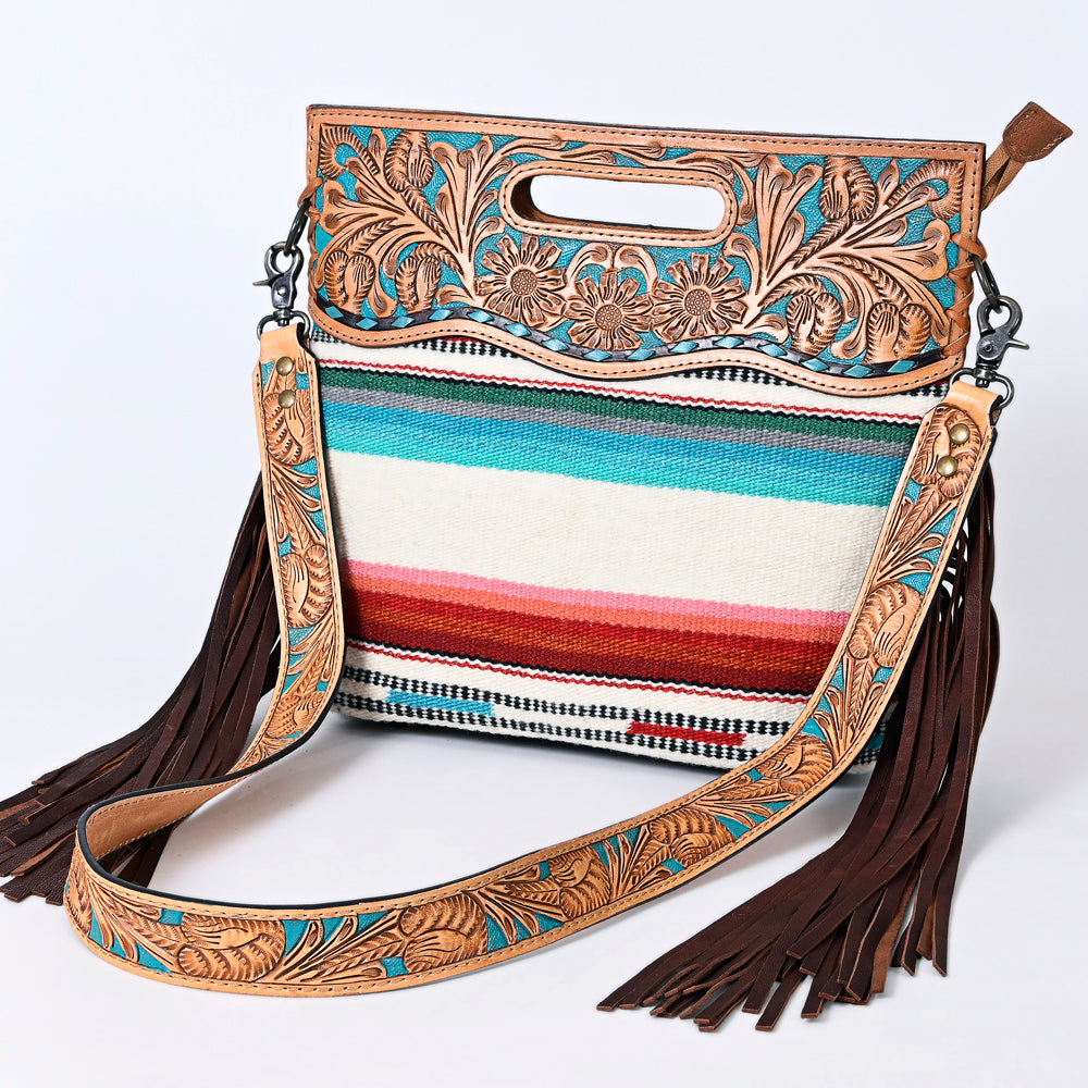 Hand Tooled Saddle Blanket Leather Western Clutch For Women