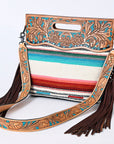 Hand Tooled Saddle Blanket Leather Western Clutch For Women