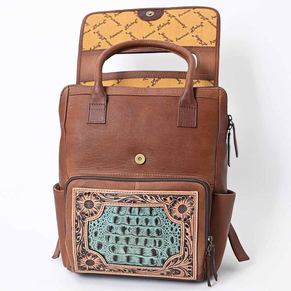 American Darling Backpack Hand Tooled Crocodile embossed Genuine Leather women bag western handbag purse