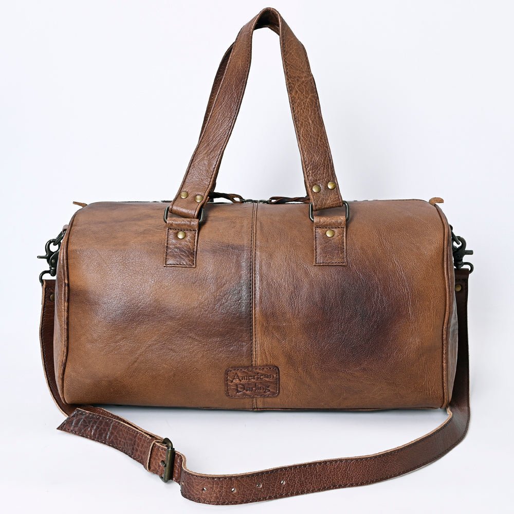 American Darling Hair-On Cowhide Western Leather Duffel Bag with Fringe, Genuine Leather Travel Bag, Weekend Carry Duffel