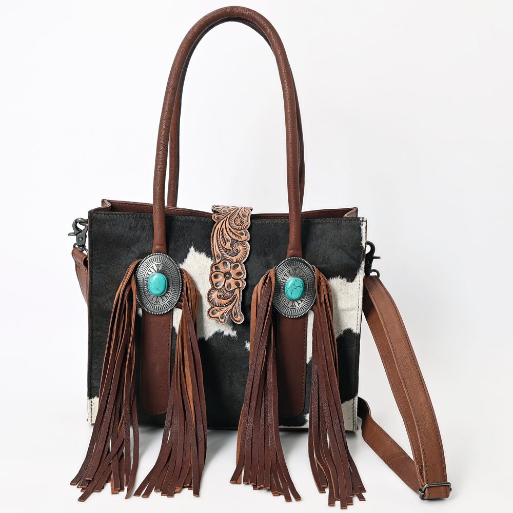 Hair-On Cowhide Western Leather Tote With Fringe