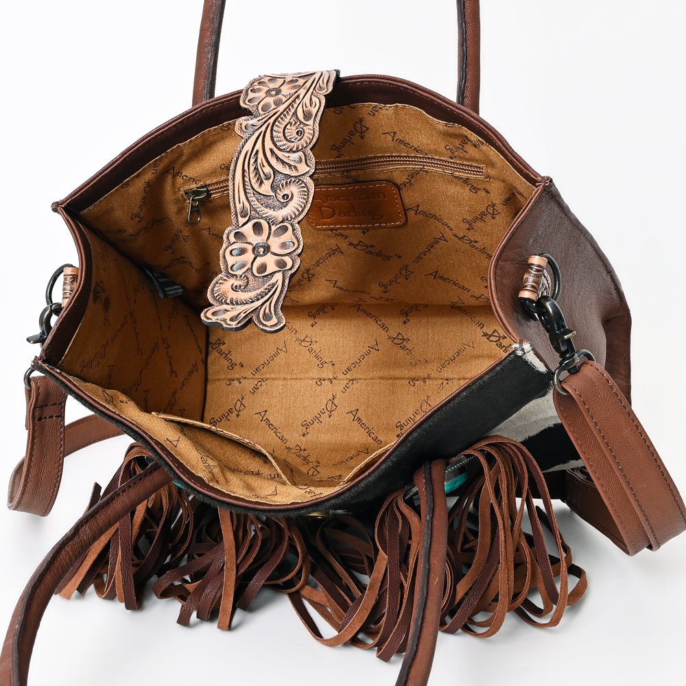 Hair-On Cowhide Western Leather Tote With Fringe
