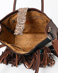 Hair-On Cowhide Western Leather Tote With Fringe
