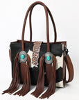Hair-On Cowhide Western Leather Tote With Fringe
