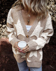 Star Sherpa Textured Buttoned Sweater Cardigan