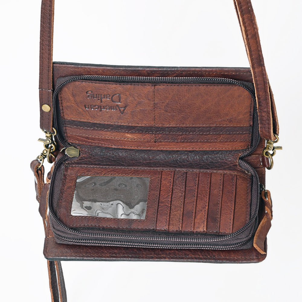 American Darling Organiser Hair-On Hand Tooled Genuine Leather Women Bag Western Handbag Purse