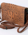 American Darling Organiser Bag Handcrafted from Crocodile Embossed Genuine Leather with YKK Zipper and Detachable Strap