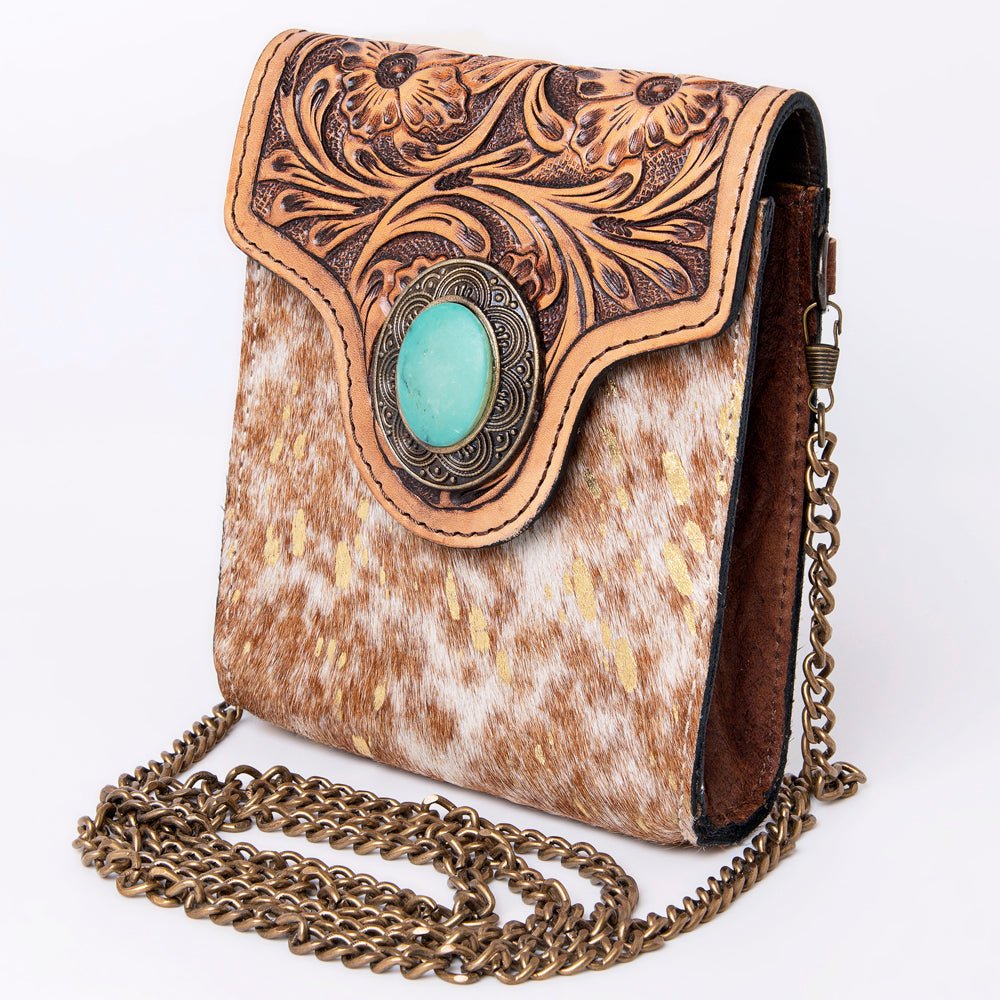 American Darling Hand Tooled Hair On Genuine Leather Women Bag Western Handbag Purse