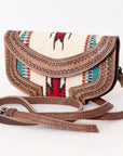 Compact Genuine Leather Western Clutch With Crossbody Strap And Multiple Interior Pockets