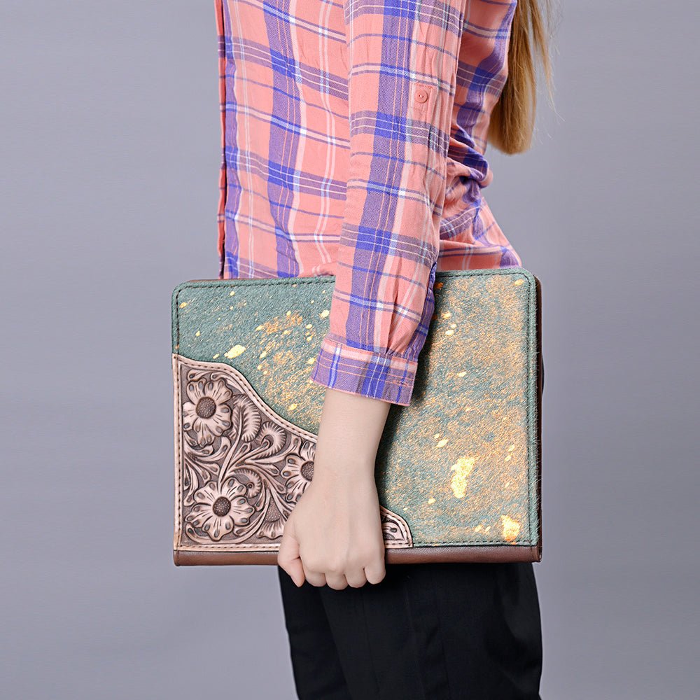 American Darling Portfolio Bag Hand Tooled Crocodile embossed Genuine Leather women bag western handbag purse - Everest Ranch