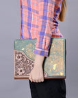 American Darling Portfolio Bag Hand Tooled Crocodile embossed Genuine Leather women bag western handbag purse - Everest Ranch