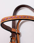 Hilason Western Horse Hand Tooled Genuine Leather Headstall Tan