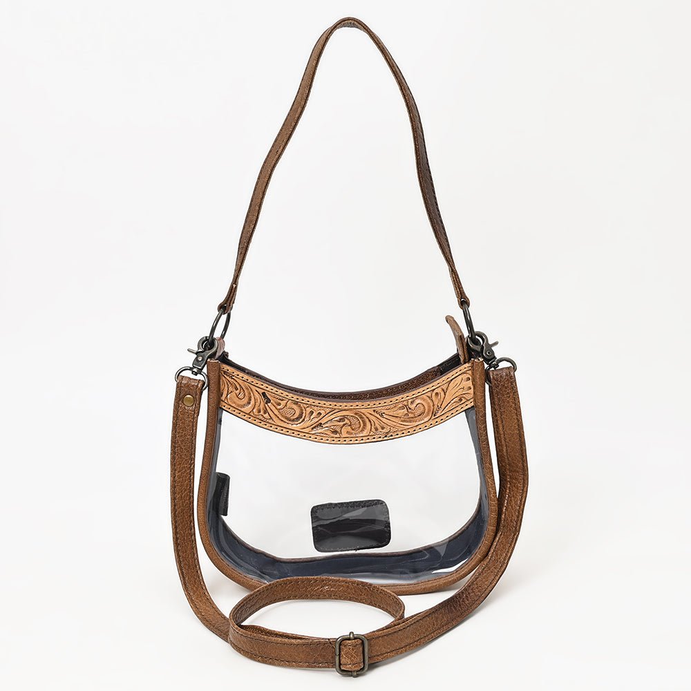 Clear Leather Hand Tooled Western Crossbody Bag