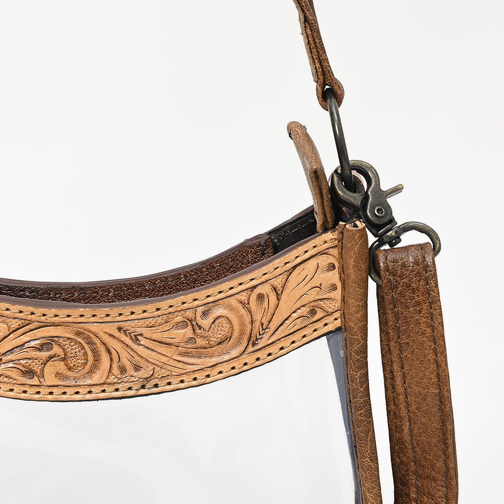 Clear Leather Hand Tooled Western Crossbody Bag