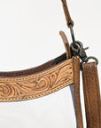 Clear Leather Hand Tooled Western Crossbody Bag