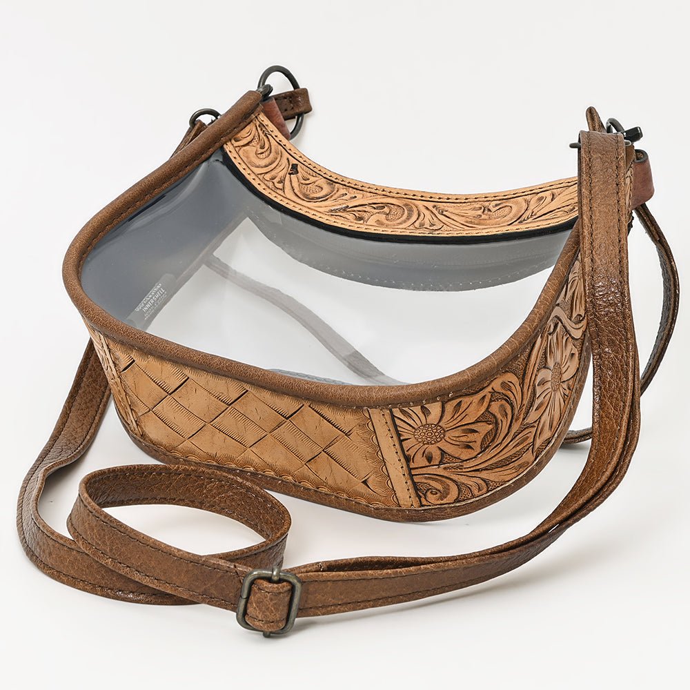 Clear Leather Hand Tooled Western Crossbody Bag