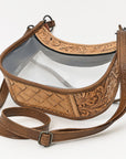 Clear Leather Hand Tooled Western Crossbody Bag