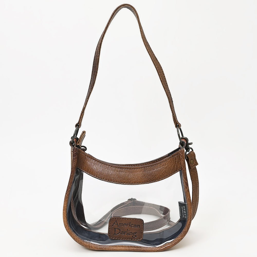 Clear Leather Hand Tooled Western Crossbody Bag